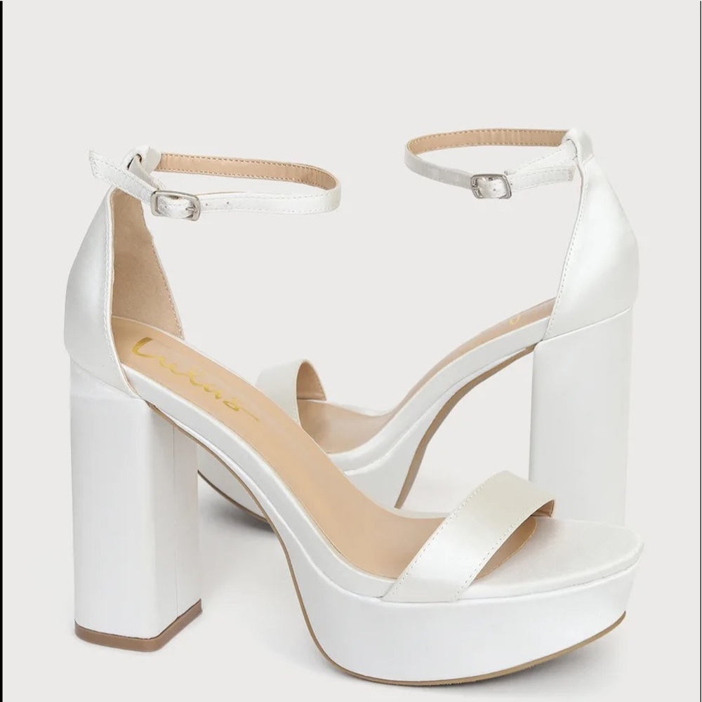 White Satin Platform Heels